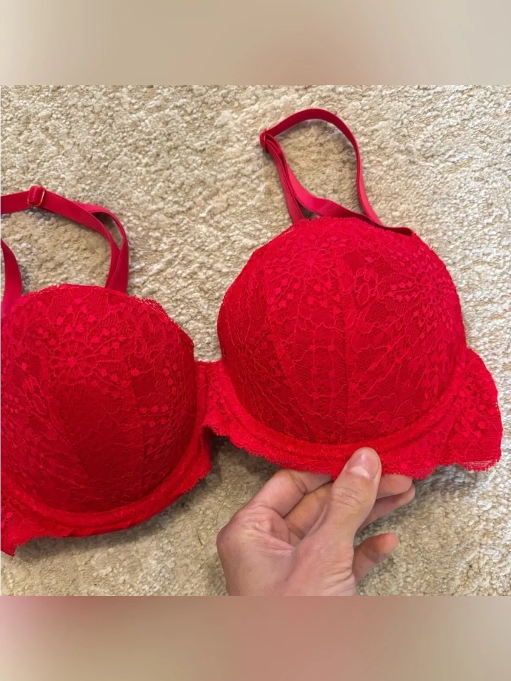 Victoria secret pink red lace bra with push up size 34C